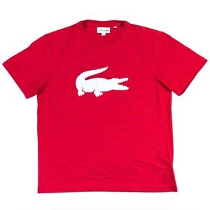 Lacoste Mens L Tonal Crocodile Graphic Print T-Shirt Red/White Athletic Fit Slim